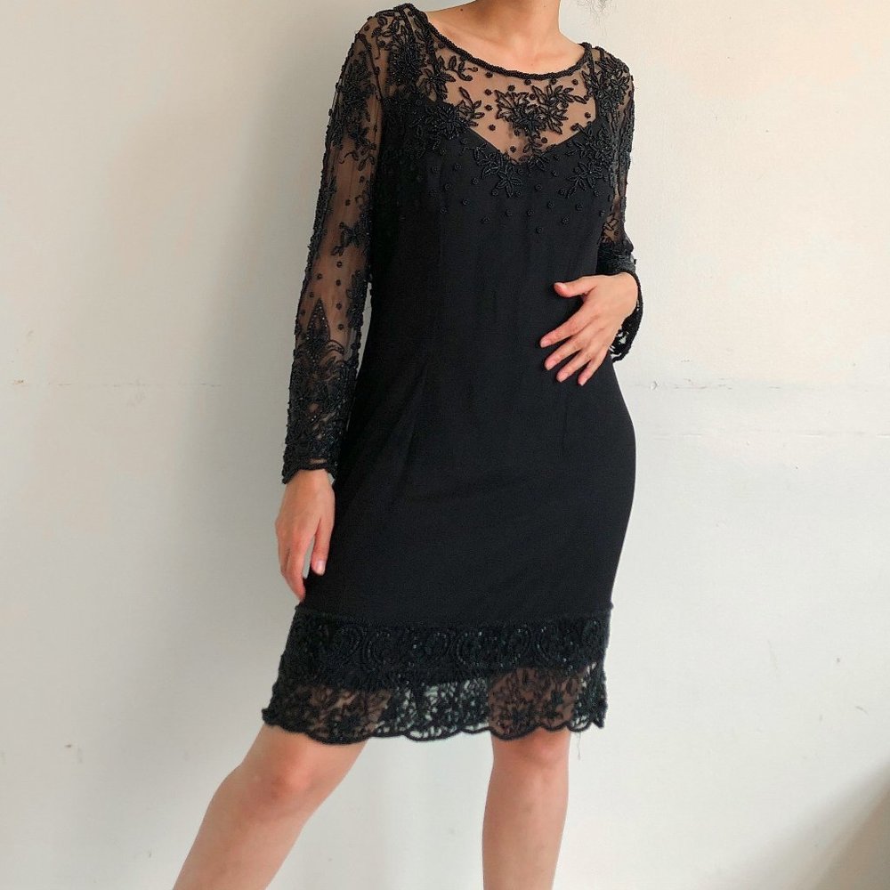 vintage black sheer beaded mini dress